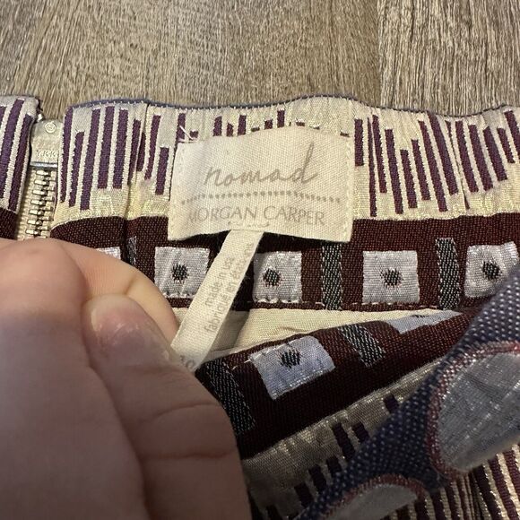 ANTHROPOLOGIE NOMAD‎ Morgan Carper Mini Skirt Sz 10 Metallic Cotton Blend Geo - Picture 2 of 7